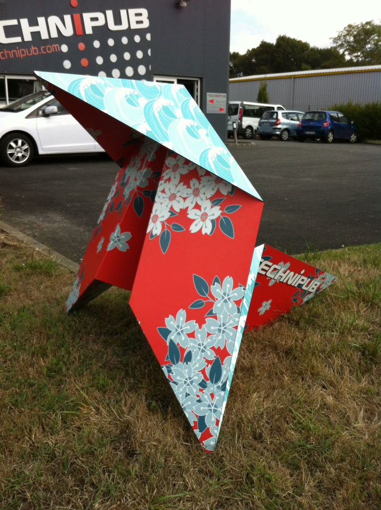 Technipub, Cocette en Papier, Origami Sculpture, Dibond Aluminum Composit, 3A Composites