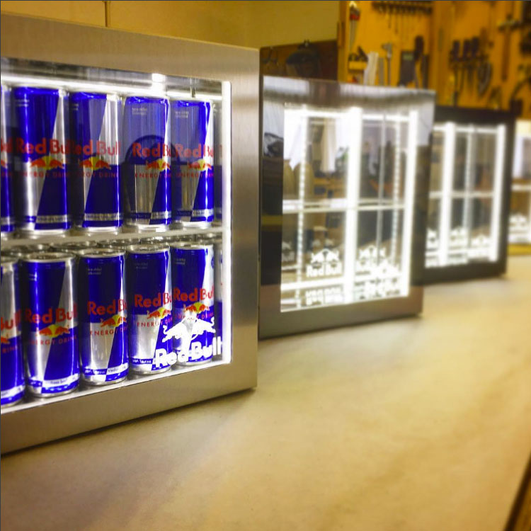 Mike Robinson Furniture, Red Bull UK, Bar Top Displays, Dibond Aluminum Composite, 3A Composites Graphic Display USA