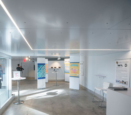 UC Denver College Architecture Planning Design Build, Next Stage Collaborative Gallery DPAC, Dibond Ceiling, Photography Jesse Kuroiwa