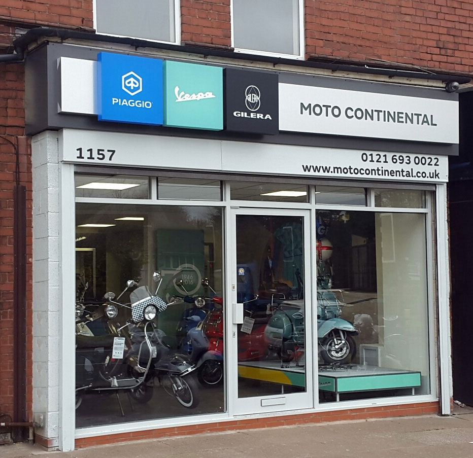 Tara Signs, Piaggio Rebranding UK Motoplex, Dibond, Exterior Signage