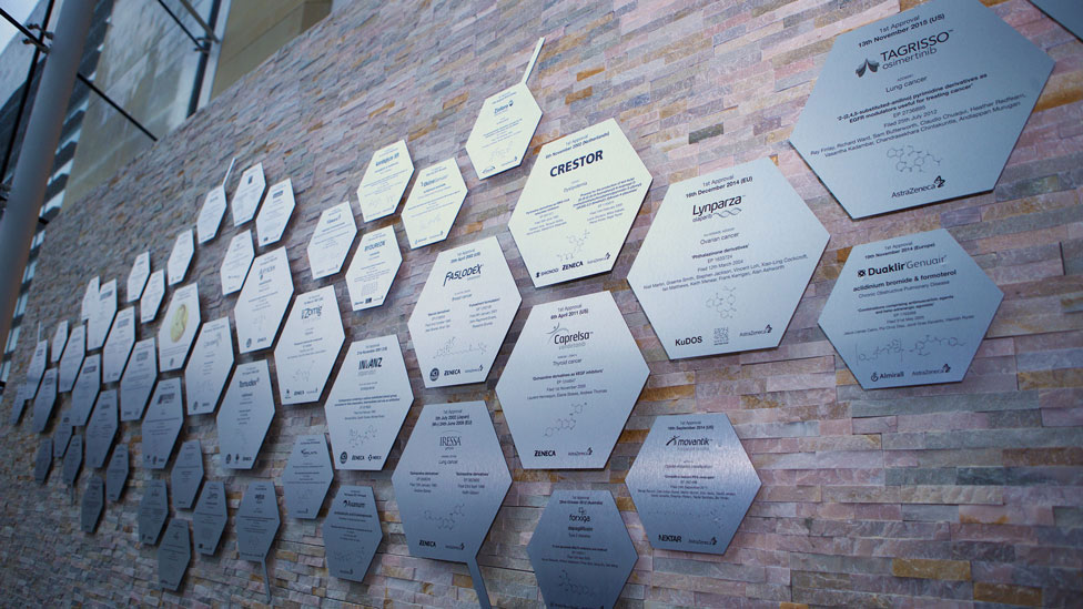 AstraZeneca, Bespoke Interior Signage, Parker Design Consultants, Spiral Colour, Brushed Dibond Aluminum Composite Material, 3A Composites Graphic Display USA Blog, Photo Parker Design